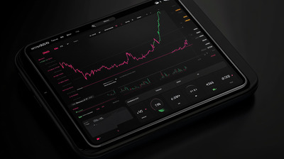 Dispositivo oscuro mostrando gráficos financieros