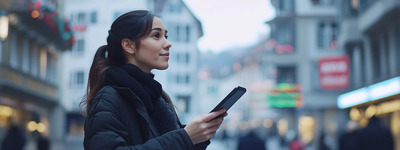 Mujer revisando acciones en el centro