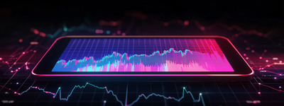 Negociação com tablet futurista neon Negociação com tablet futurista neon